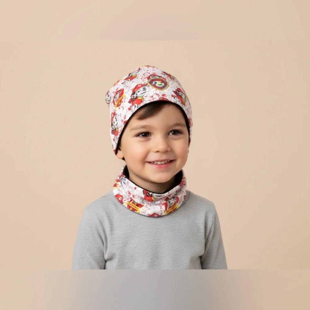 PAW Patrol Marshall Beanie Gaiter Scarf Set Red White Kids Size 4-6 Winter Hat